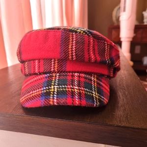 Red plaid baker boy hat